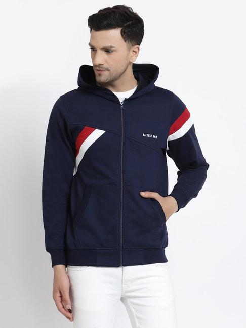 kalt-navy-regular-fit-striped-hooded-sweatshirt