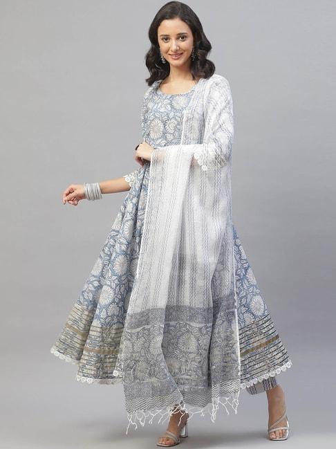 divena-sky-blue-&-white-cotton-floral-print-kurta-pant-set-with-dupatta