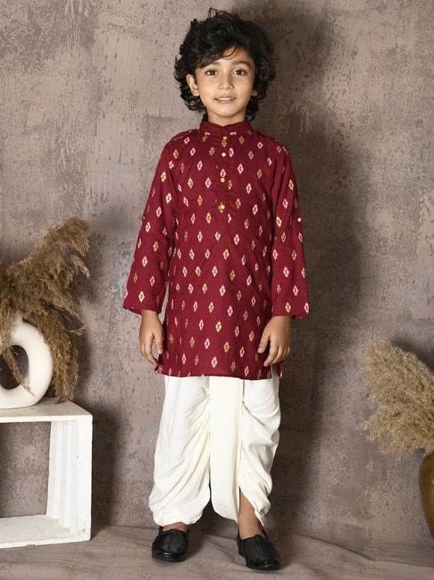 lilpicks-kids-maroon-&-white-printed-full-sleeves-kurta-set