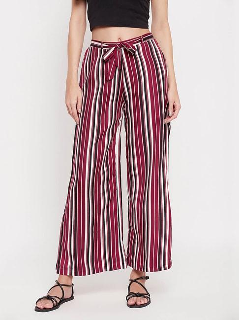 clovia-maroon-striped-pyjamas