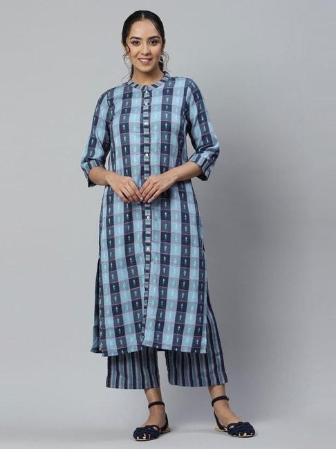 aurelia-women-blue-geometric-print-cotton-kurta-set-with-palazzos