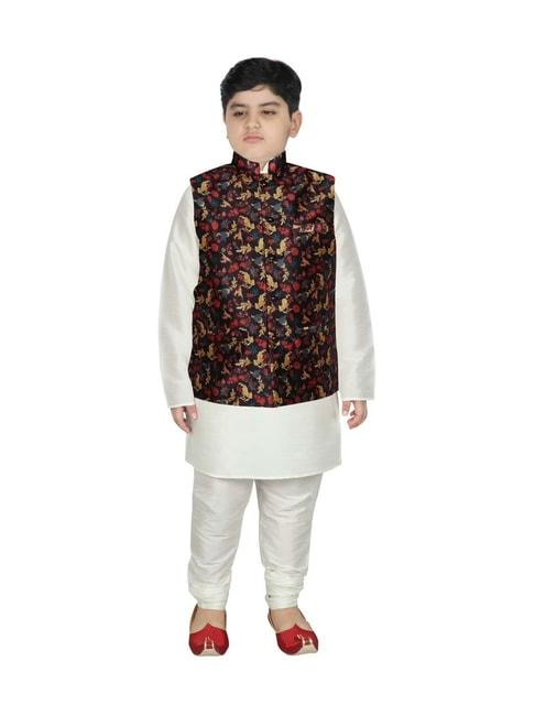 sg-yuvraj-kids-black-&-white-floral-print-full-sleeves-kurta-set