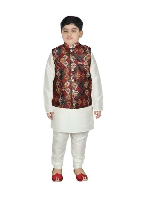 sg-yuvraj-kids-brown-&-white-printed-full-sleeves-kurta-set