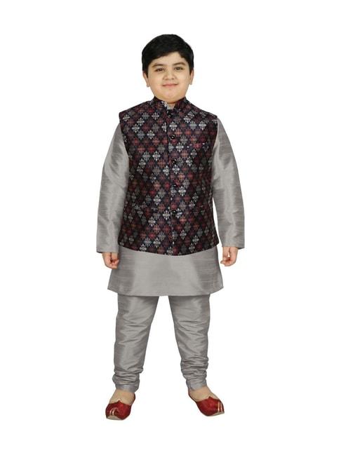sg-yuvraj-kids-navy-&-grey-printed-full-sleeves-kurta-set