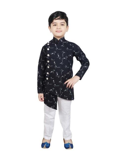 sg-yuvraj-kids-navy-&-white-cotton-printed-full-sleeves-kurta-set