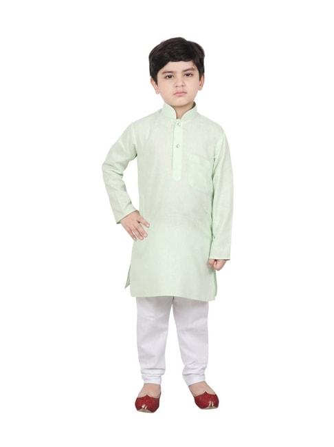 sg-yuvraj-kids-green-&-white-cotton-full-sleeves-kurta-set