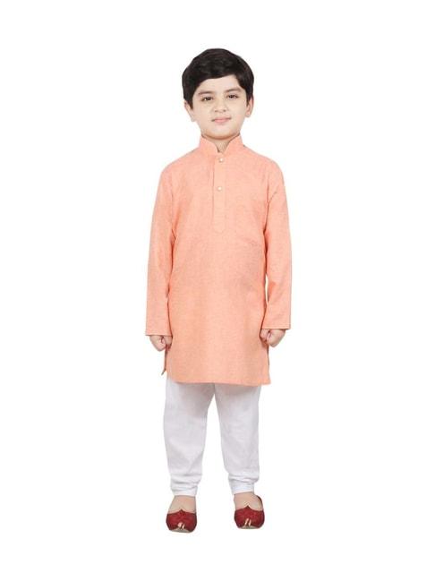 sg-yuvraj-kids-peach-&-white-cotton-full-sleeves-kurta-set