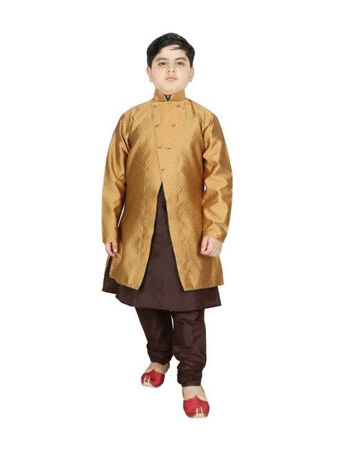 sg-yuvraj-kids-yellow-&-brown-textured-pattern-full-sleeves-kurta-set