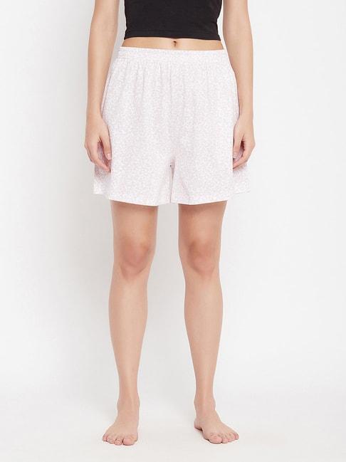 clovia-white-printed-shorts