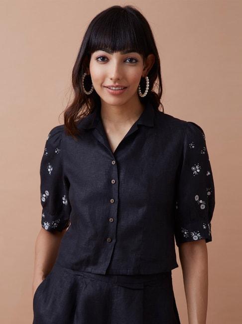 okhai-mighty-black-linen-hand-embroidered-shirt