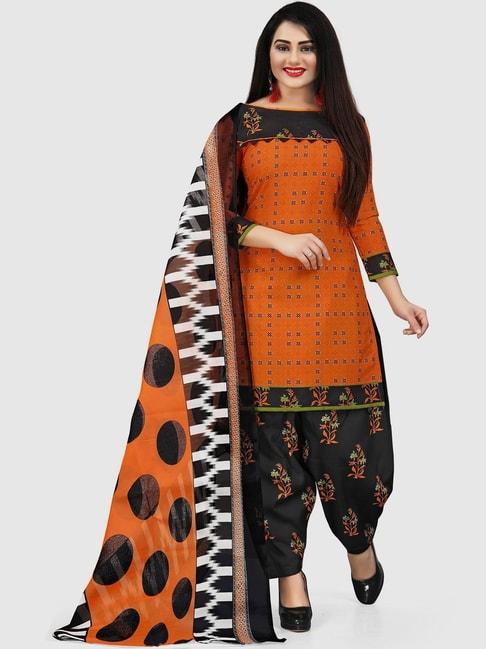 rajnandini-orange-&-black-cotton-printed-unstitched-dress-material