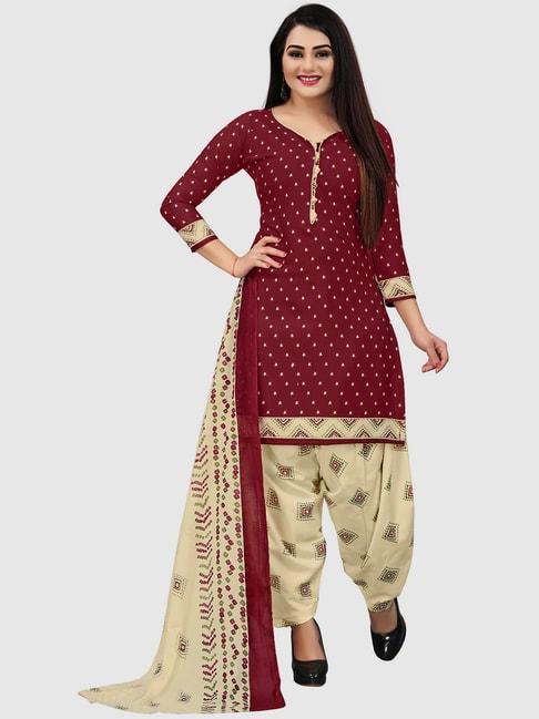rajnandini-maroon-&-beige-cotton-printed-unstitched-dress-material
