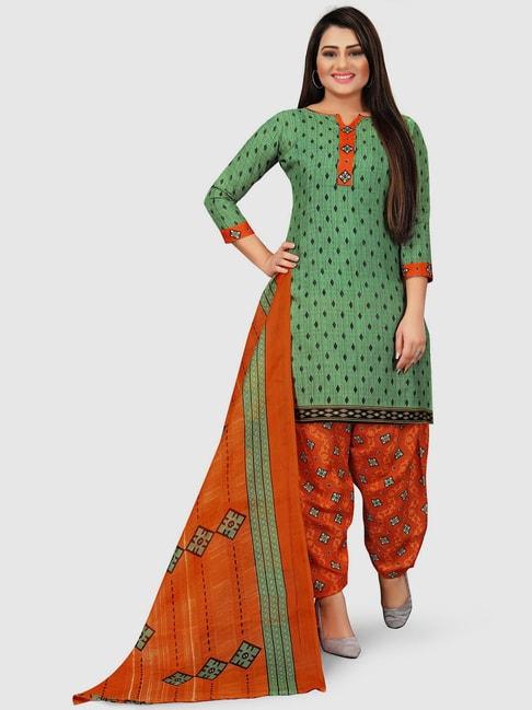 rajnandini-green-&-orange-cotton-printed-unstitched-dress-material