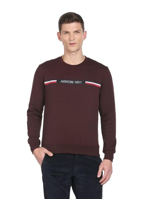 arrow-sport-maroon-cotton-regular-fit-self-pattern-sweatshirt