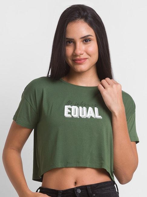 spykar-green-printed-crop-t-shirt
