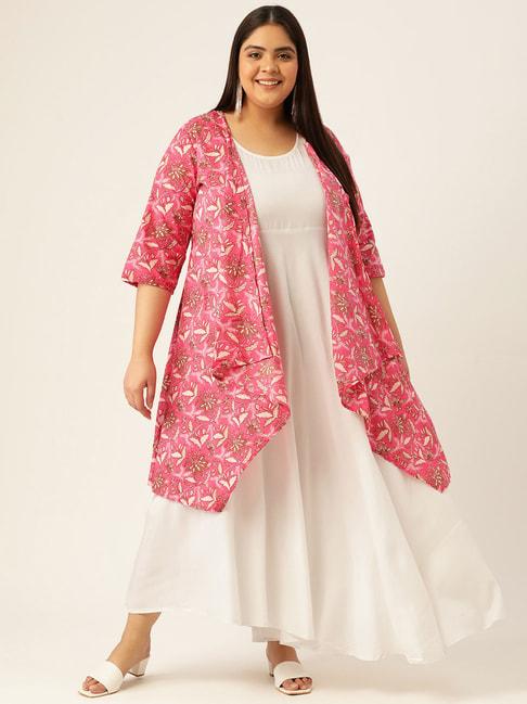 therebelinme-white-&-fuchsia-cotton-floral-print-maxi-dress-with-shrug