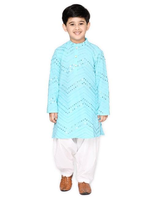 saka-designs-kids-blue-&-white-embellished-full-sleeves-kurta-with-dhoti