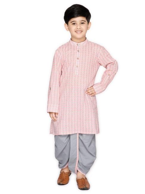 saka-designs-kids-pink-&-grey-striped-full-sleeves-kurta-with-dhoti