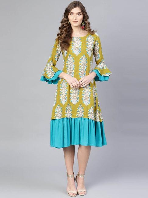 myshka-yellow-cotton-printed-a-line-dress