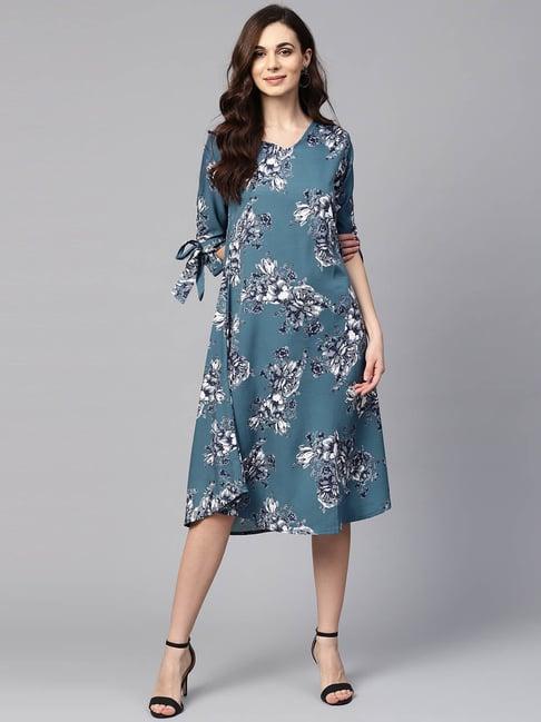 myshka-blue-printed-a-line-dress