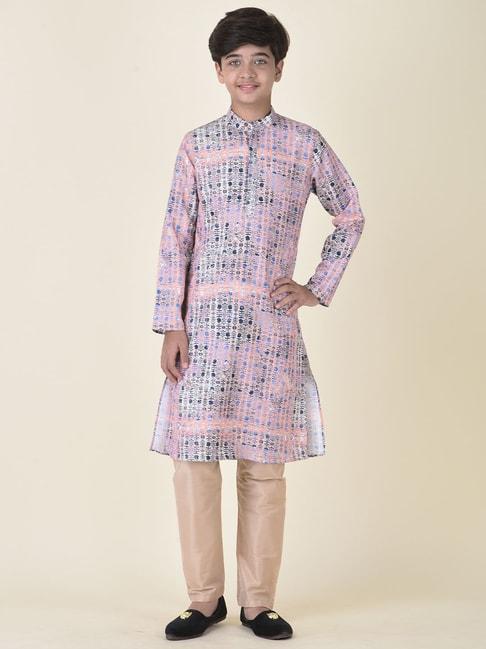 tabard-kids-pink-&-beige-printed-kurta-+-pyjamas