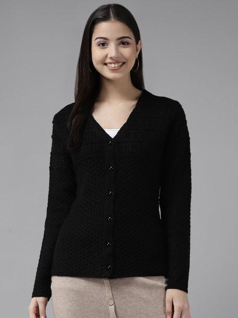 cayman-black-wool-self-design-cable-knit-cardigan