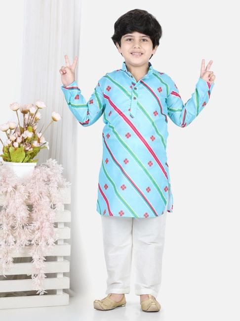 kinder-kids-blue-&-white-striped-full-sleeves-kurta-with-pyjamas