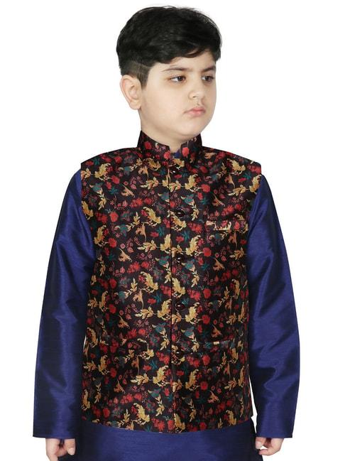 sg-yuvraj-kids-black-floral-print-nehru-jacket