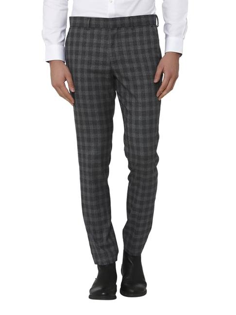 selected-homme-dark-grey-melange-slim-fit-checks-trousers