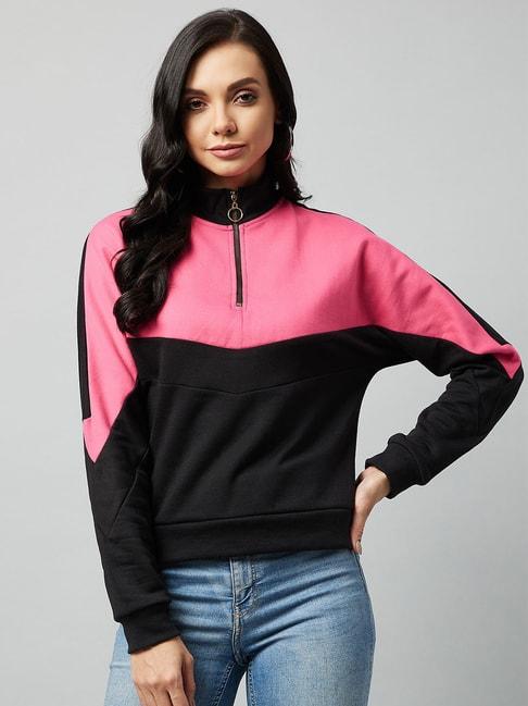 carlton-london-pink-&-black-color-block-pullover