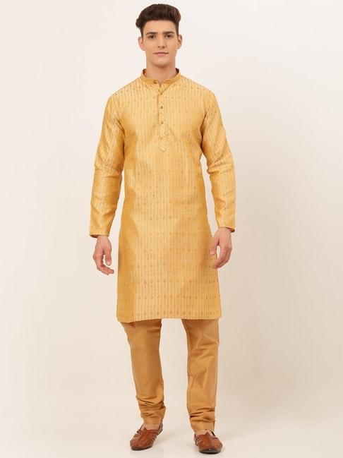 jompers-golden-&-beige-regular-fit-embroidered-kurta-set