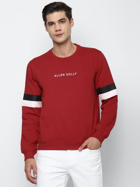 allen-solly-red-cotton-regular-fit-striped-sweatshirt
