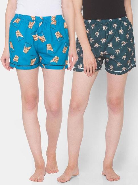 fashionrack-blue-&-green-floral-shorts-with-pocket-(pack-of-2)