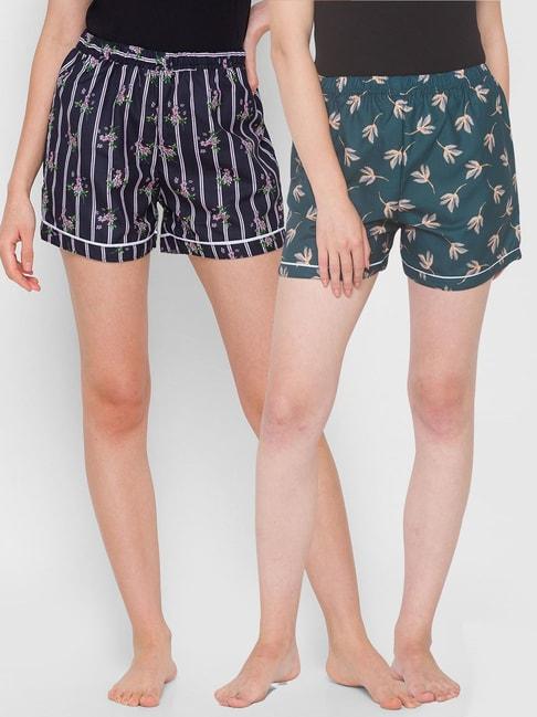 fashionrack-green-&-black-floral-shorts-with-pocket-(pack-of-2)