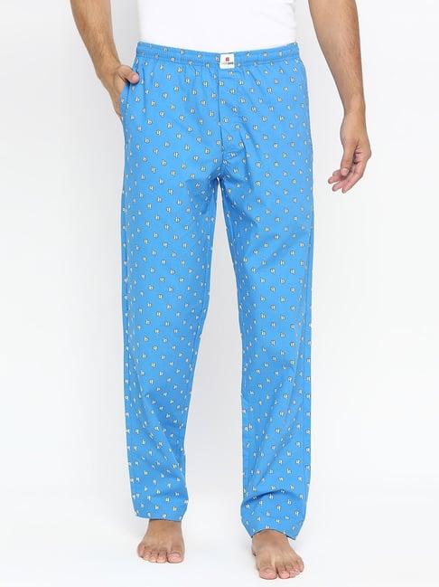 underjeans-by-spykar-royal-blue-printed-pyjamas
