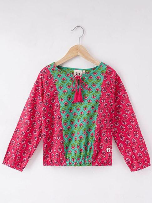 ed-a-mamma-kids-pink-&-green-cotton-floral-print-full-sleeves-top