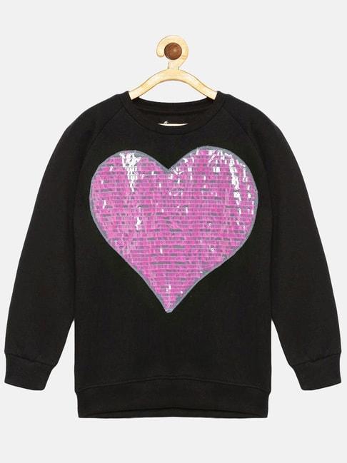 kiddopanti-kids-jet-black-&-pink-applique-full-sleeves-sweatshirt