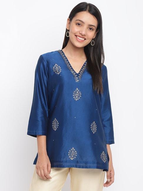 fabindia-blue-embroidered-tunic
