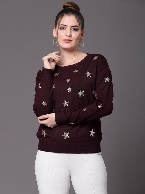 mafadeny-maroon-embellished-sweater