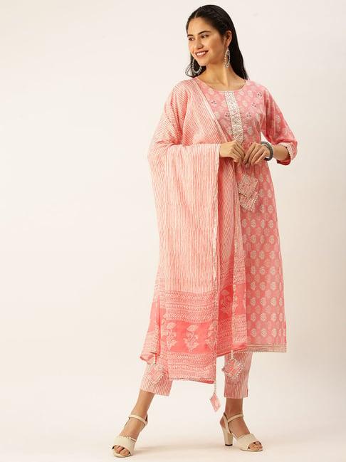 showoff-pink-printed-straight-kurta-with-pants-&-dupatta