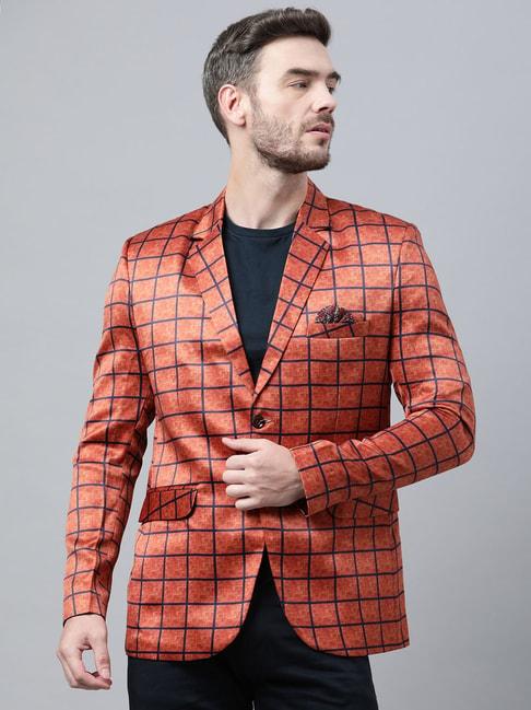 hangup-brown-regular-fit-checkered-blazer