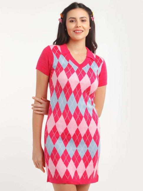 zink-z-pink-argyle-pattern-shift-dress