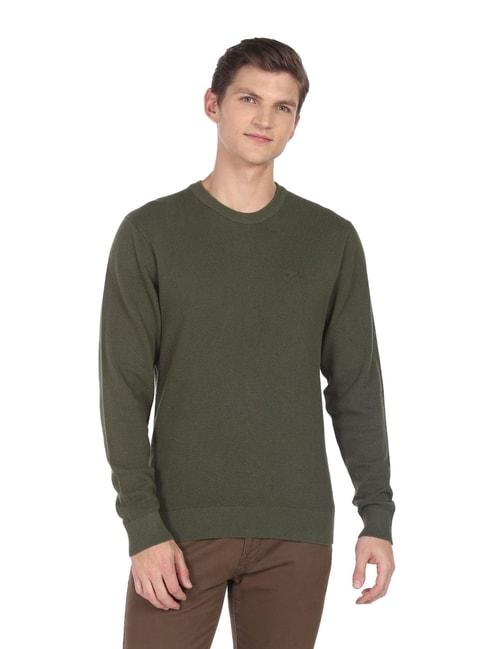 arrow-olive-cotton-regular-fit-sweater