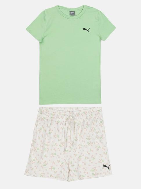 puma-kids-green-&-white-cotton-logo-t-shirt-set