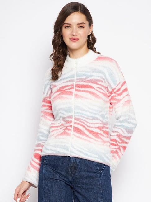 madame-off-white-fleece-printed-sweater