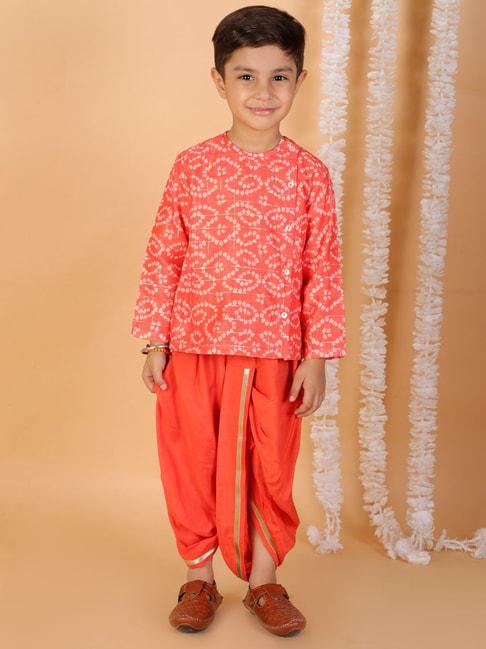 lil-drama-kids-peach-with-orange-printed-full-sleeves-kurta-with-dhoti