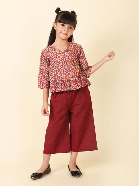 fabindia-kids-red-floral-print-top-with-culottes