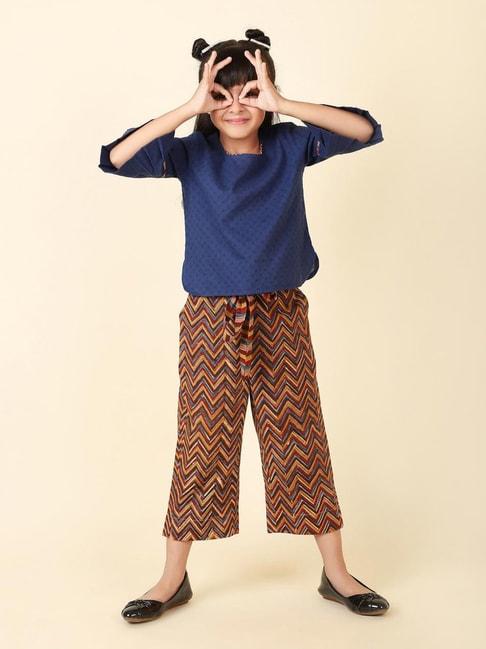 fabindia-kids-navy-printed-top-with-culottes