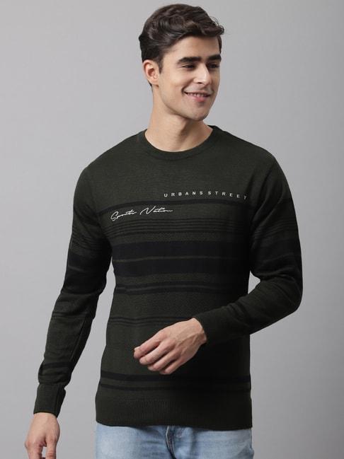 cantabil-olive-regular-fit-striped-sweater