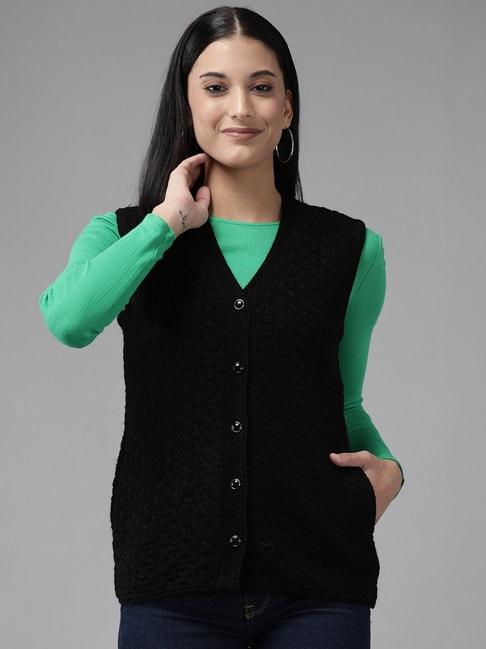cayman-black-woolen-cable-knit-cardigan